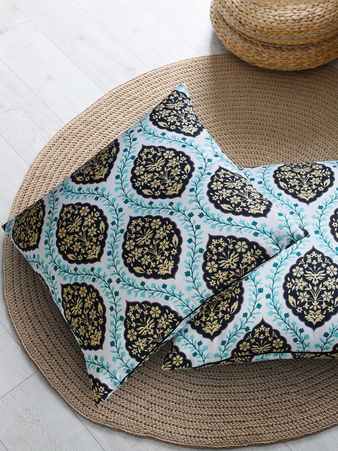 

Home Centre Corsica White & Blue Set of 2 Ethnic Motifs Printed Square Cushion Covers