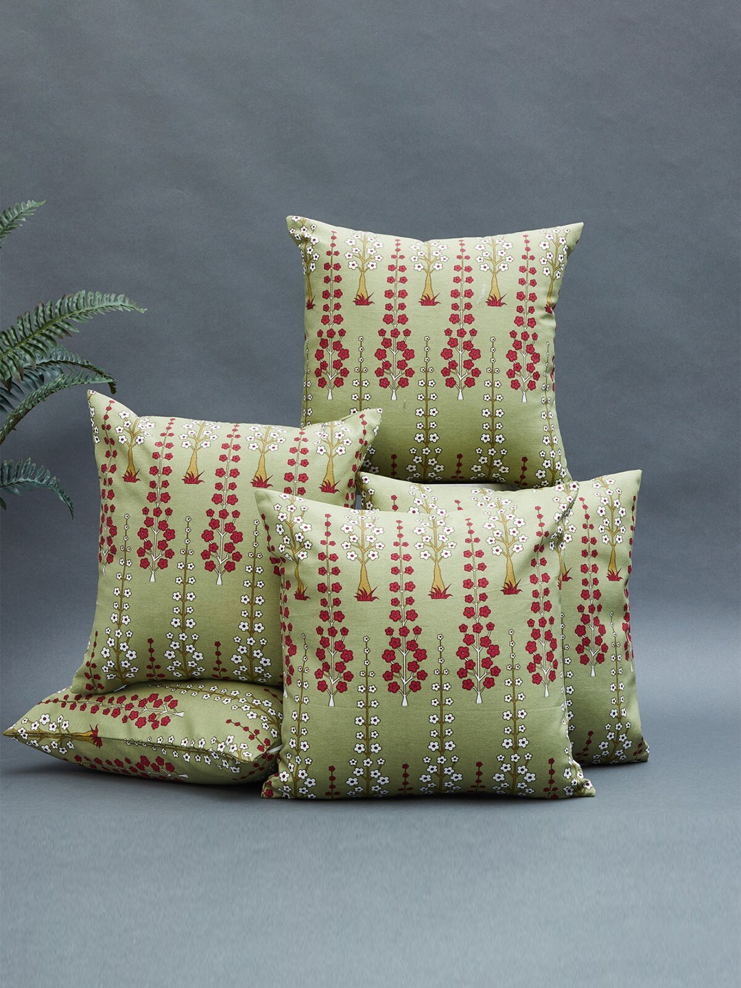 

Home Centre Corsica Classic Green & Pink Set of 5 Floral Square Cotton Cushion Covers