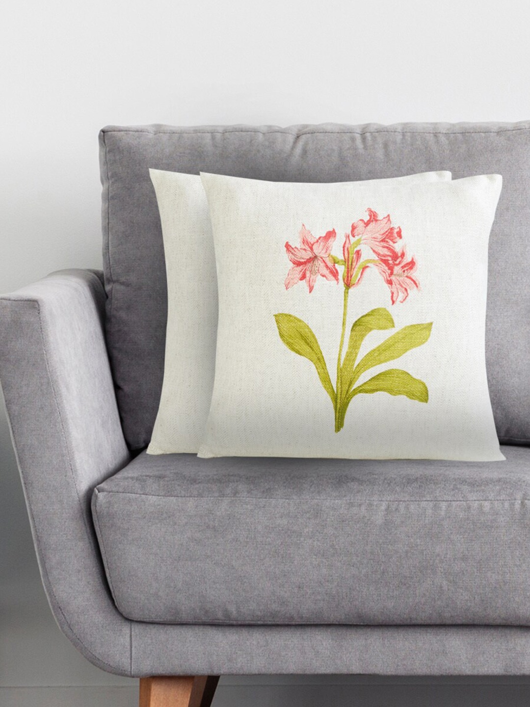 

Home Centre Mellow White & Pink Set of 2 Floral Square Cushion Covers