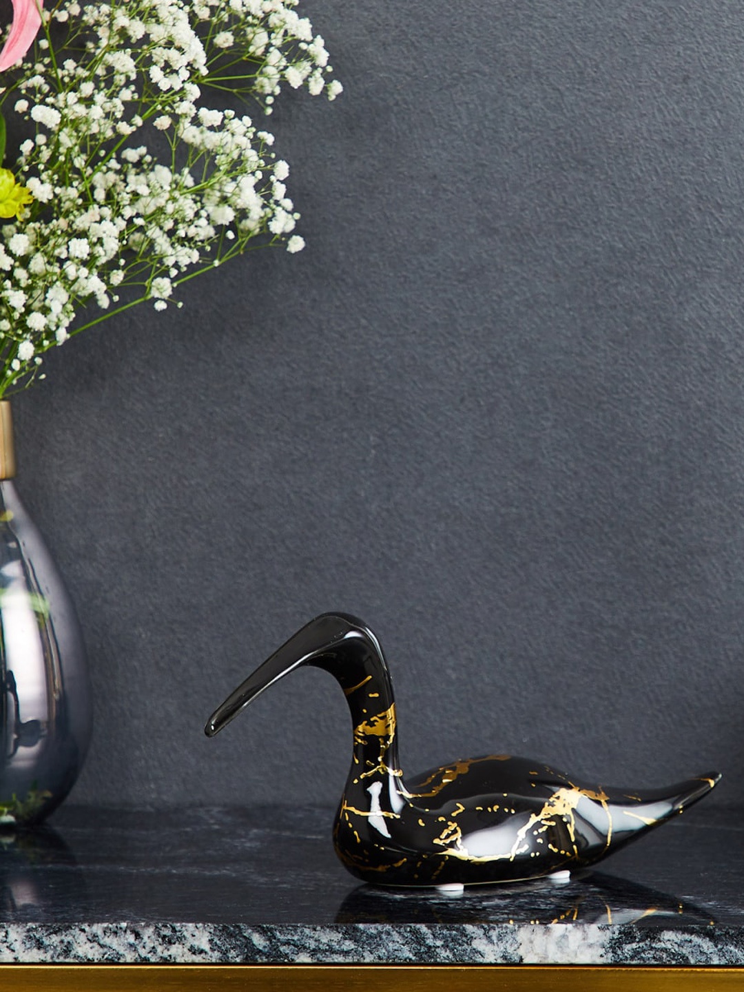 

Home Centre Textured Swan Figurine Showpiece, Black