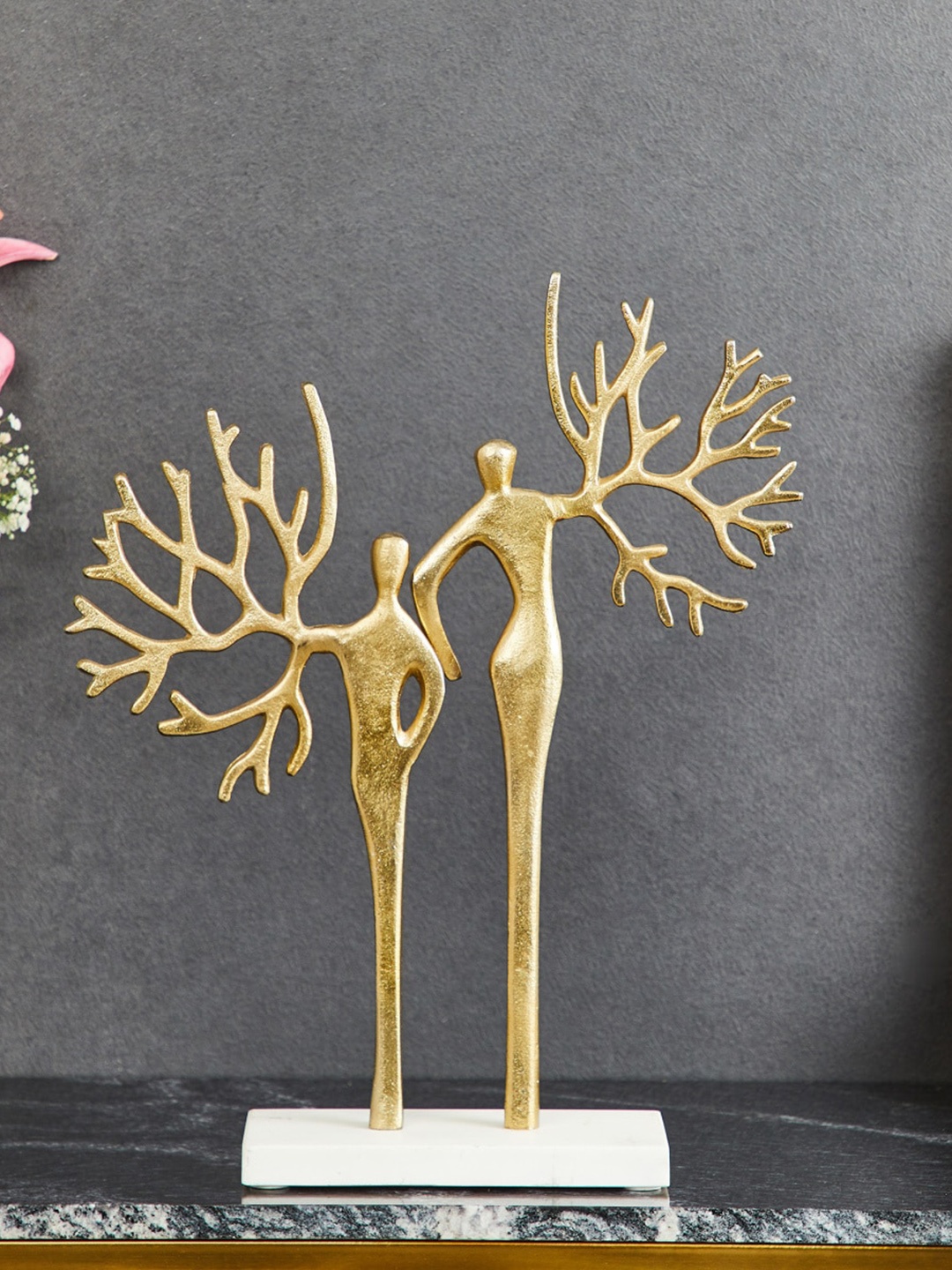 

Home Centre Solid Tree Couple Table Accent Showpieces, Gold