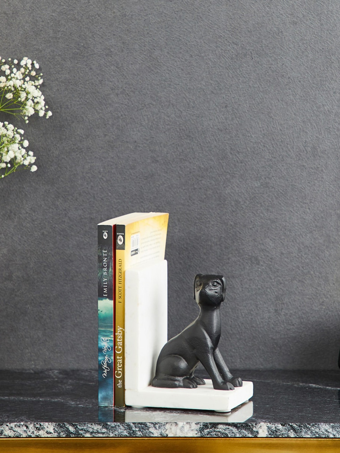 

Home Centre Splendid Textured Aluminium Dog Bookend Showpiece, Black