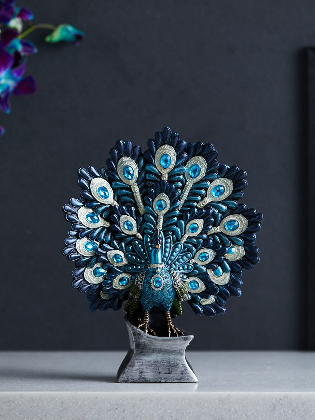 

Home Centre Unisex Textured Peacock Figurine Showpiece, Blue