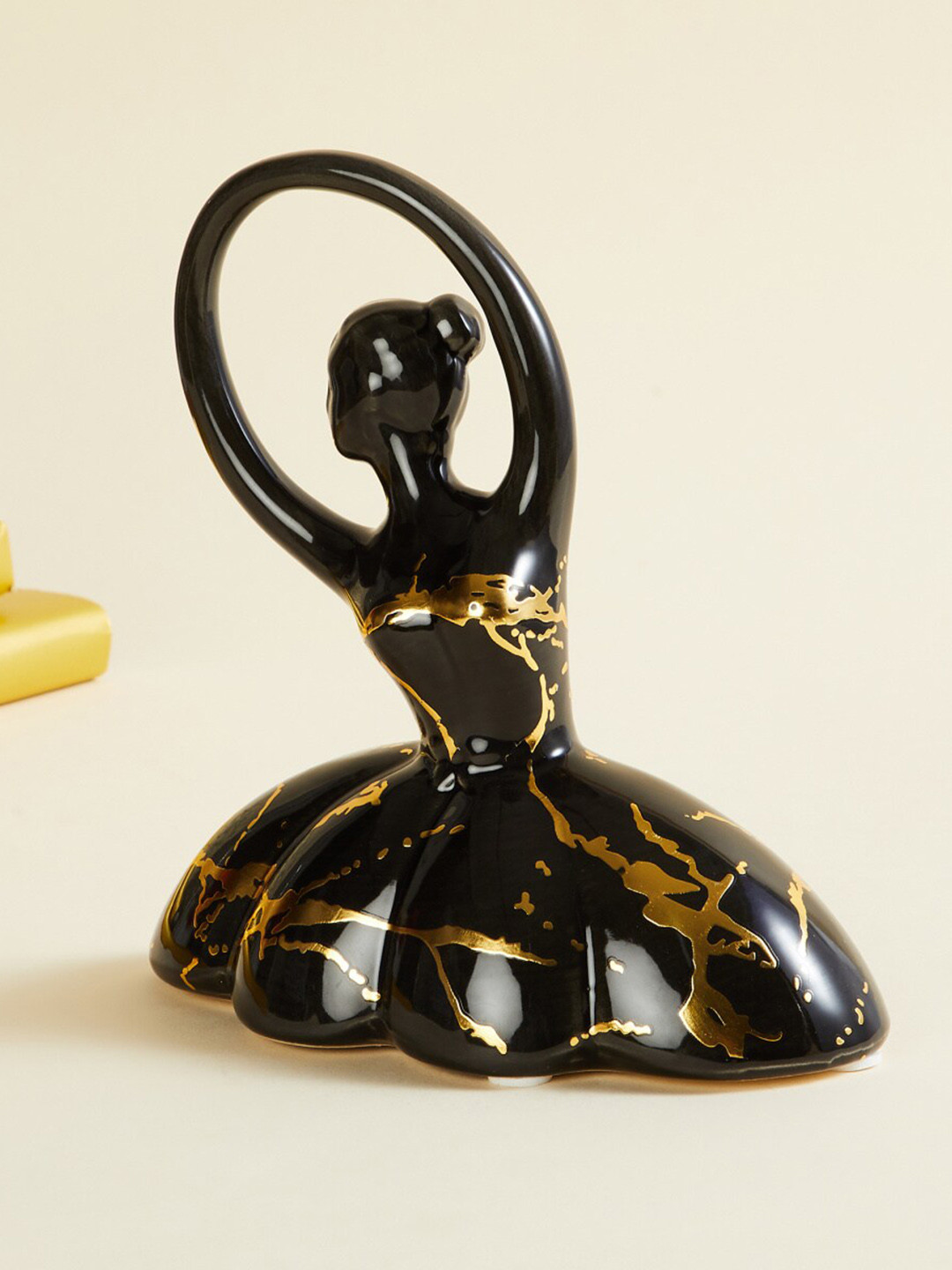 

Home Centre Novelty Black & Gold-Toned Printed Ceramic Dancing Lady Figurine Showpiece