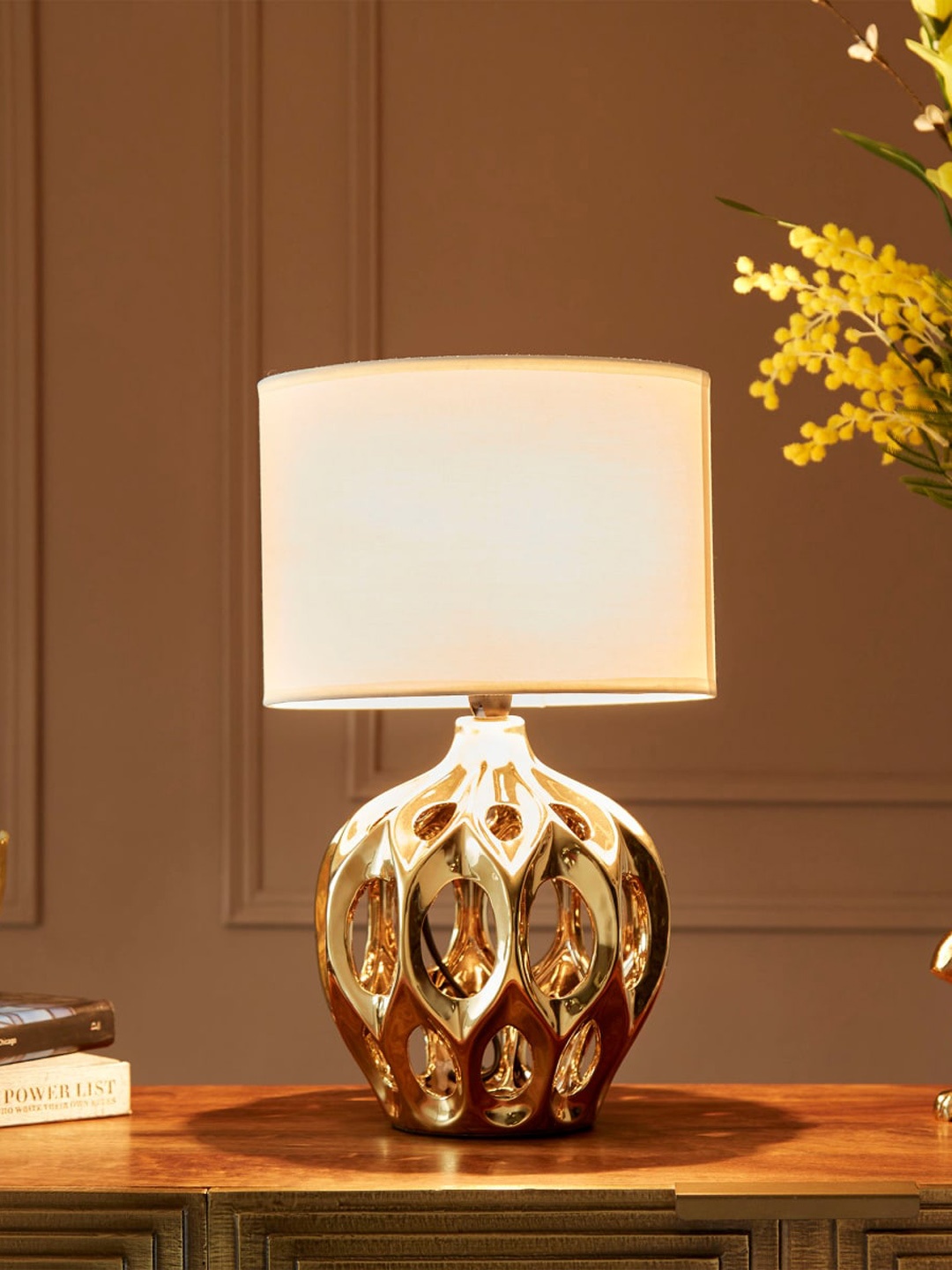 

Home Centre Gold-Toned Textured Table Lamp