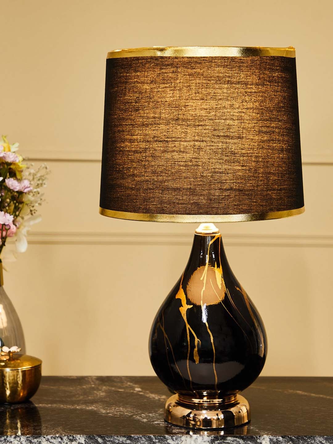 

Home Centre Novelty Flair Printed Marble Table Lamp, Black