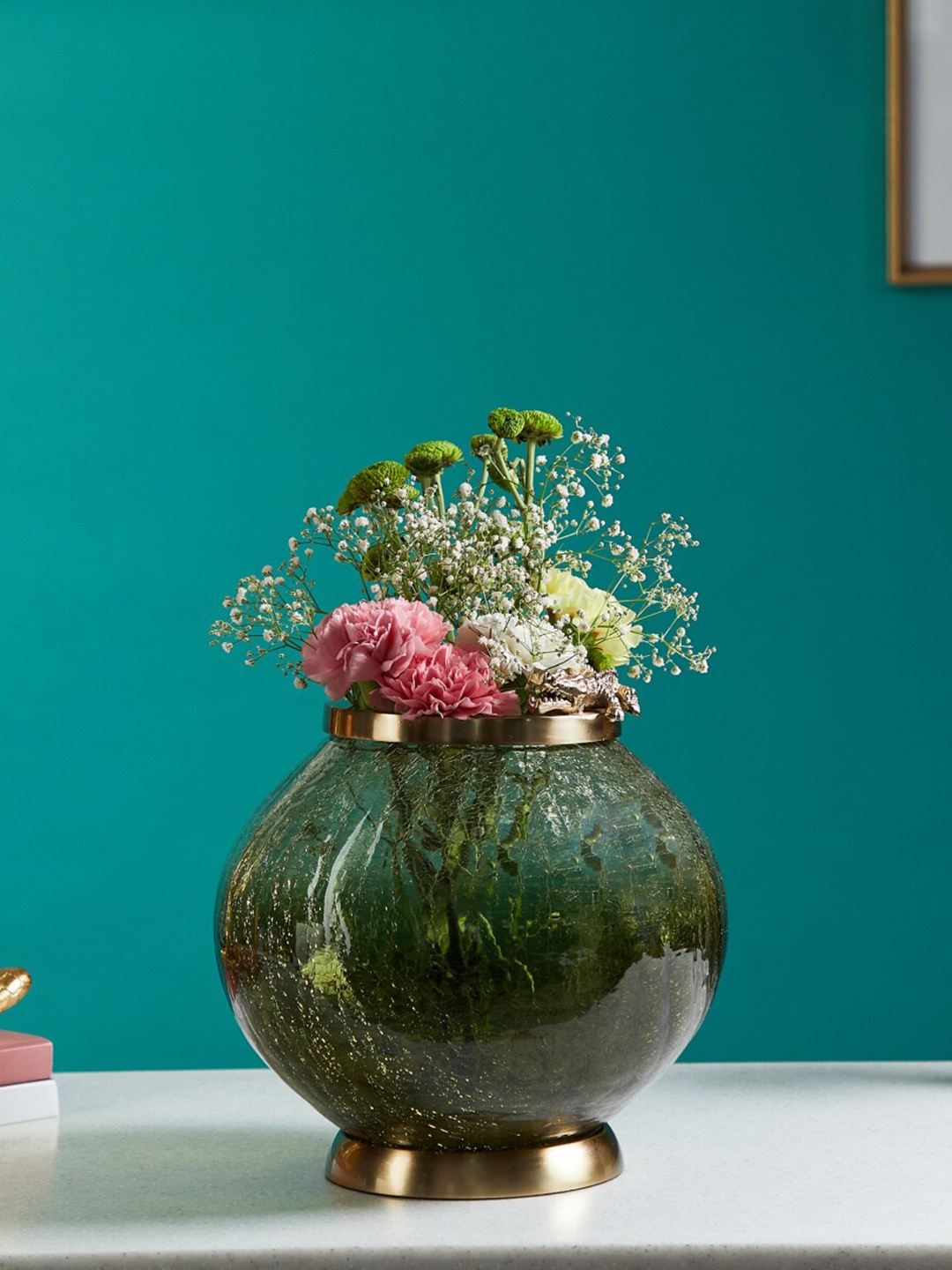 

Home Centre Textured Glass Crocodile Round Vase, Green
