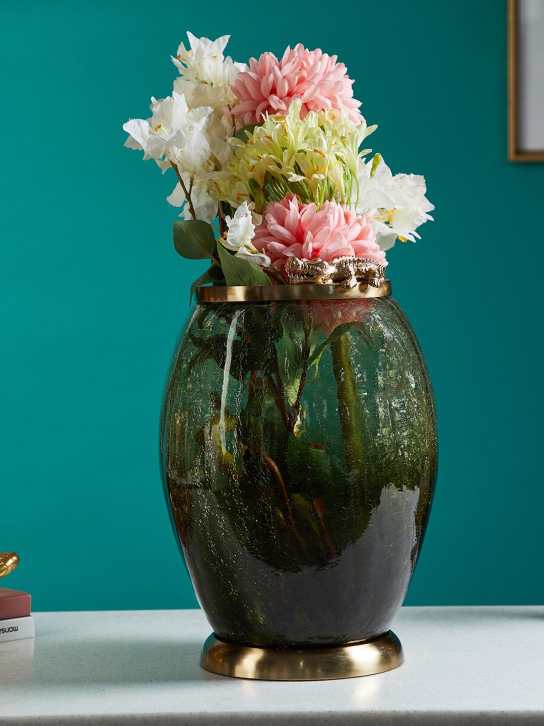 

Home Centre Green Textured Glass Crocodile Vase