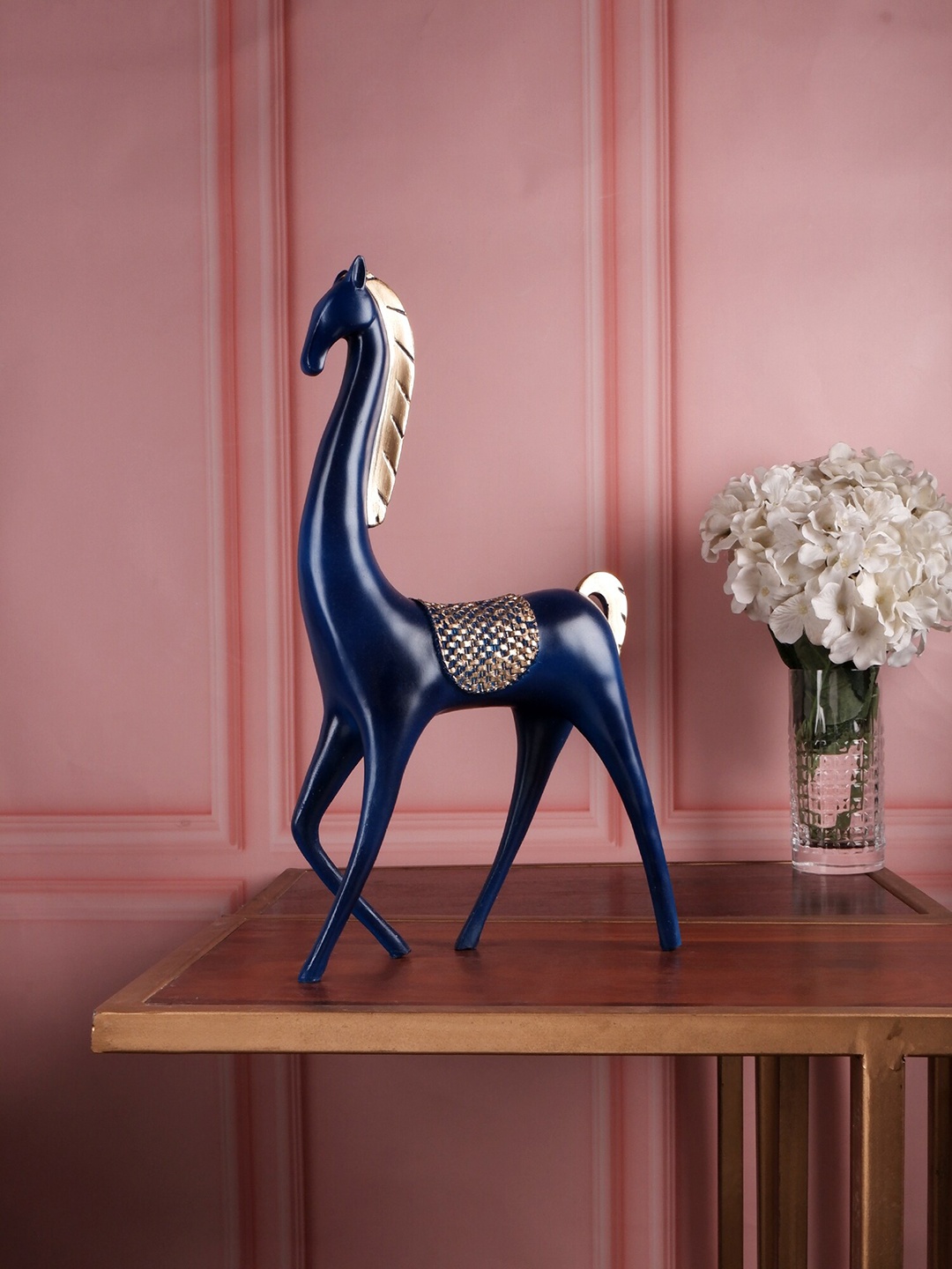 

THE WHITE INK DECOR Gold-Toned & Blue Giraffe Figurine Showpieces