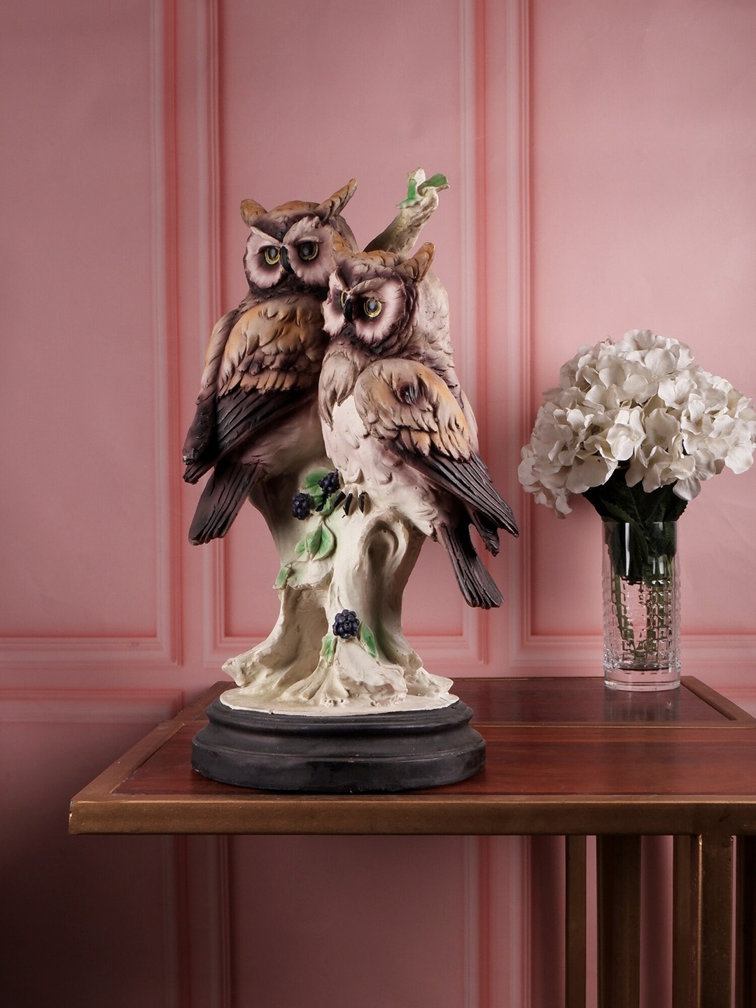 

THE WHITE INK DECOR Beige & Brown Premium Owl Figurine Showpiece