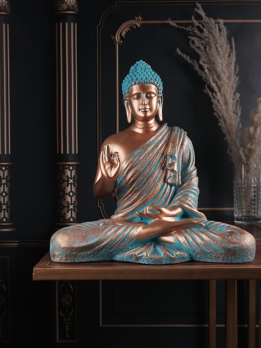 

THE WHITE INK DECOR Gold-Toned & Blue Premium Feng Shui Meditating Buddha Figurine Showpiece