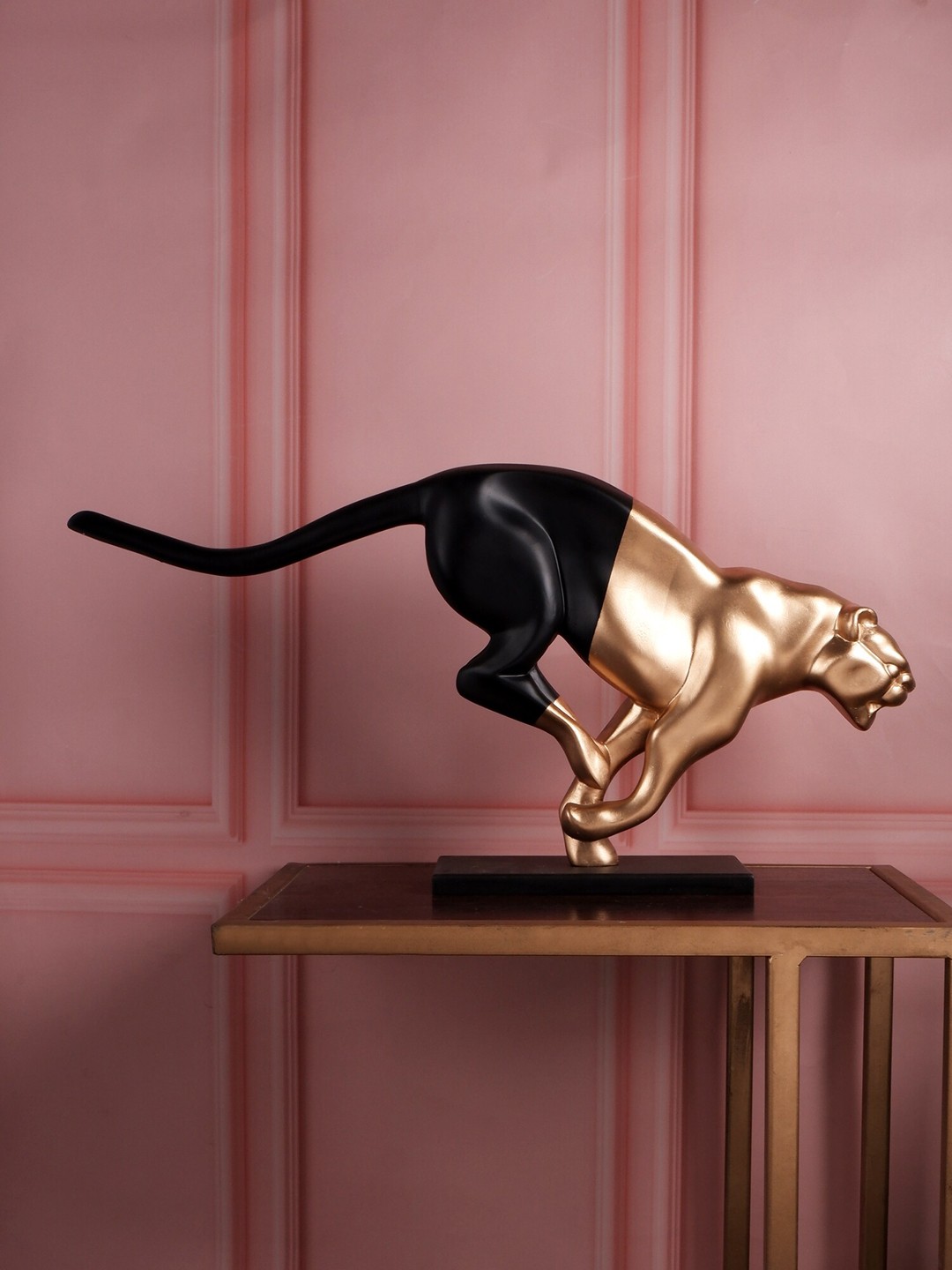 

THE WHITE INK DECOR Black & Gold-Toned Solid Jaguar Figurine Showpiece