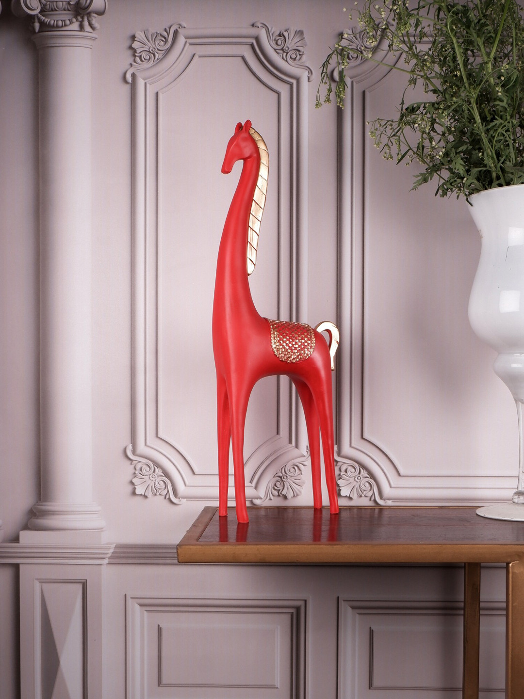 

THE WHITE INK DECOR Red & White Premium Giraffe Figurine Showpiece