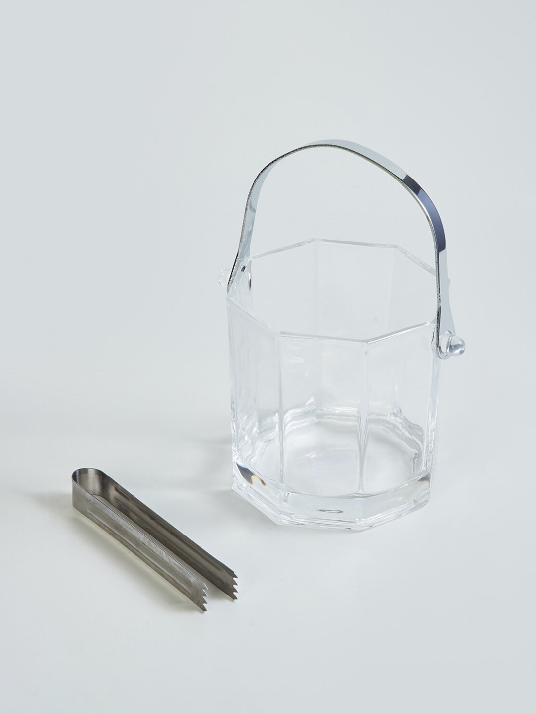 

Home Centre Transparent Glass Ice Bucket With Handle & Tong