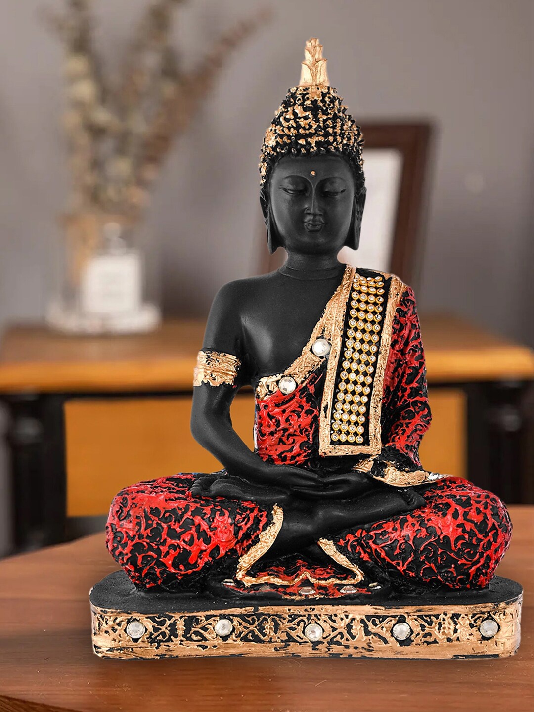 

Kuber Industries Black & Orange Colored Textured Buddha Showpiece