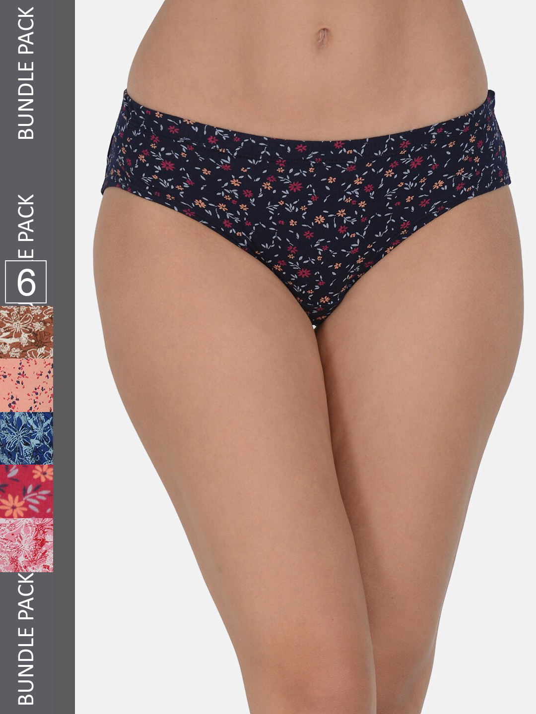

Leading Lady Women Pack Of 6 Printed Pure Cotton Hipster Briefs, Coffee brown