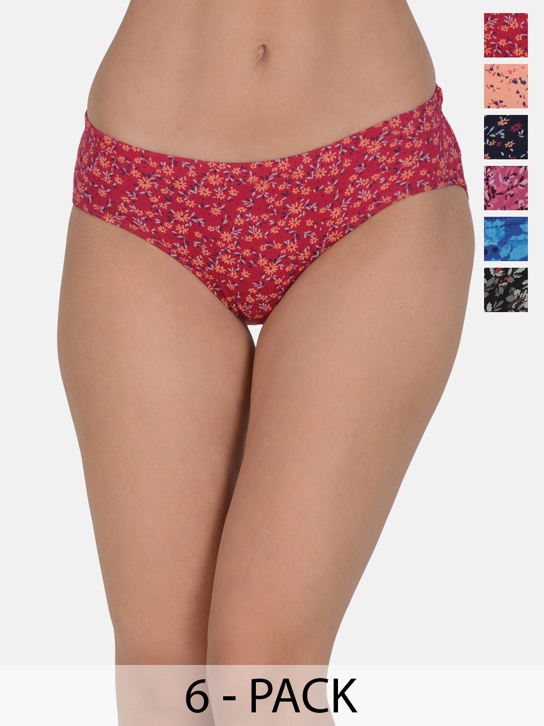 

Leading Lady Women Pack Of 6 Floral Printed Cotton Hipster Briefs, Pink