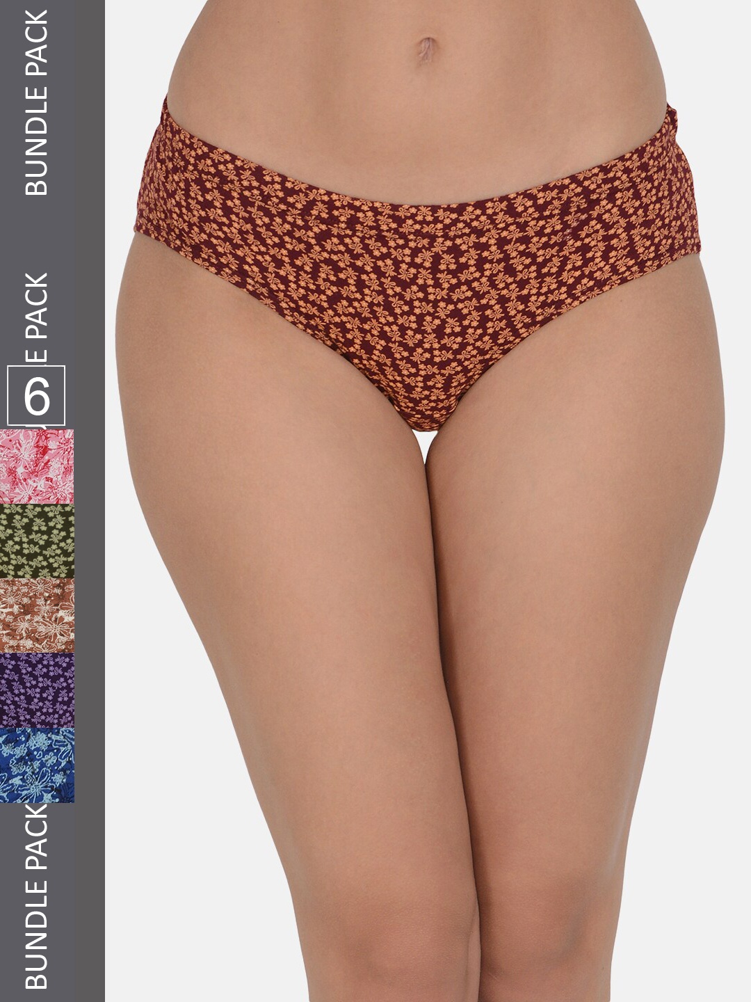 

Leading Lady Women Pack Of 6 Printed Pure Cotton Hipster Briefs, Coffee brown