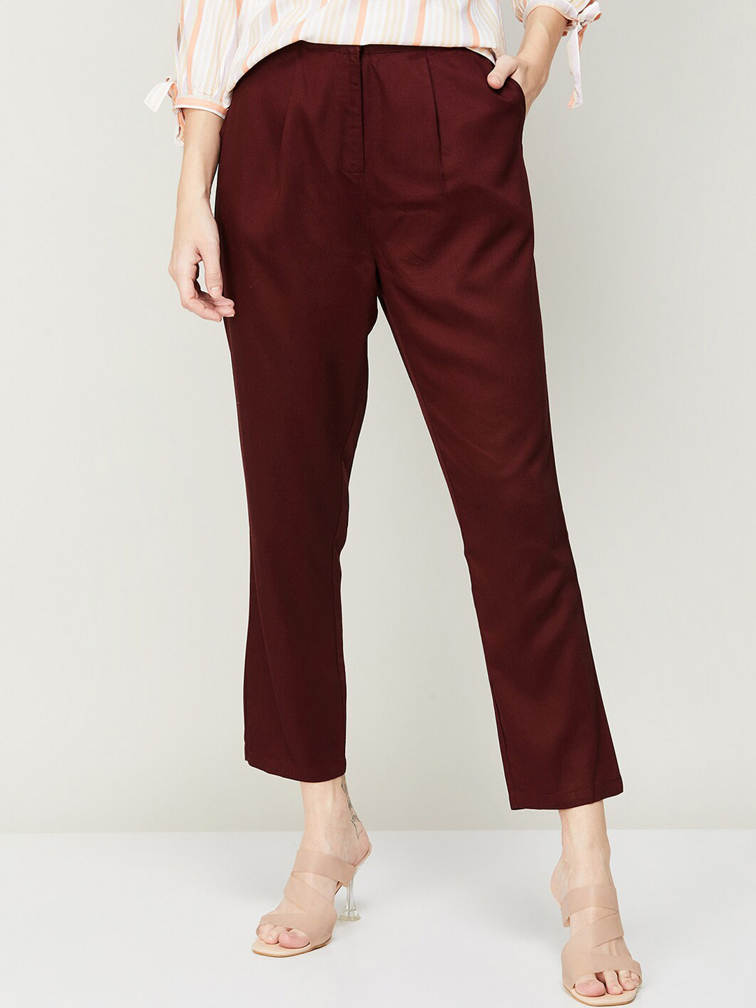 

CODE by Lifestyle Women Red High-Rise Pleated Trousers