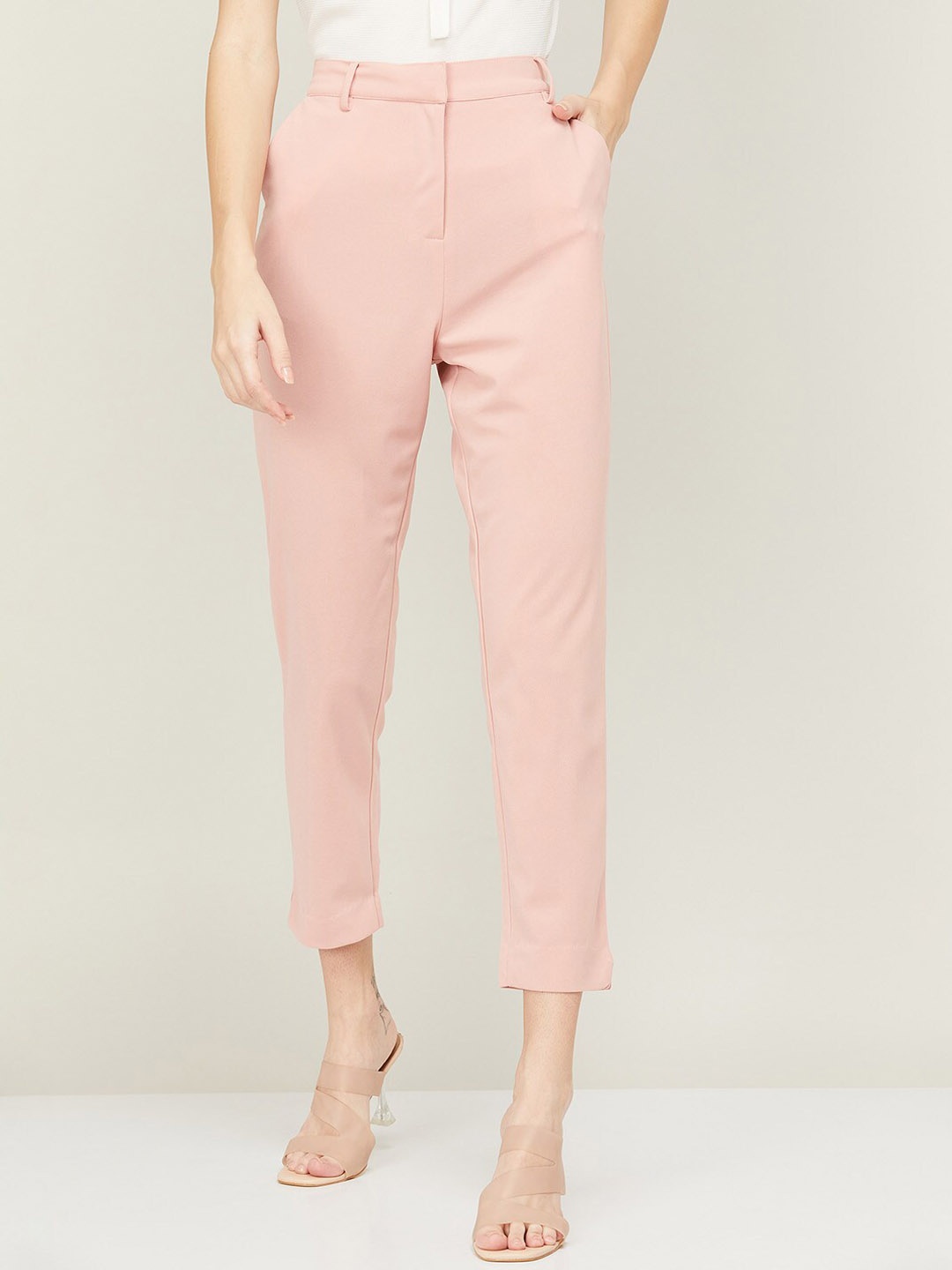 

CODE by Lifestyle Women Peach-Coloured Slim Fit High-Rise Trousers