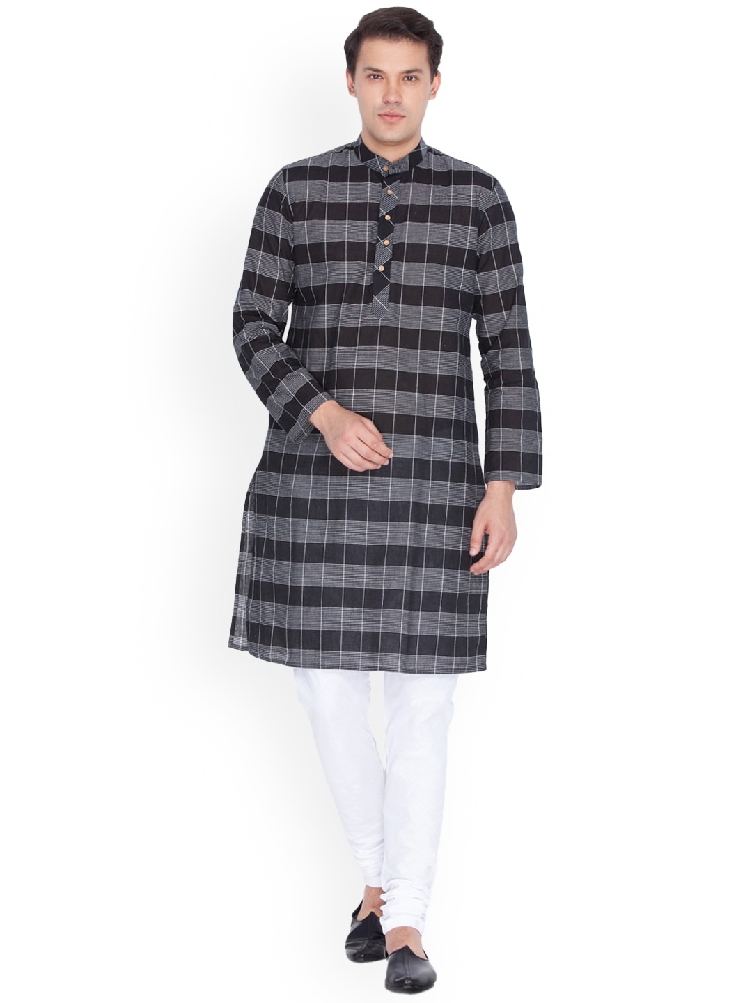 

VASTRAMAY Men Checked Pure Cotton Kurta with Pyjamas, Black
