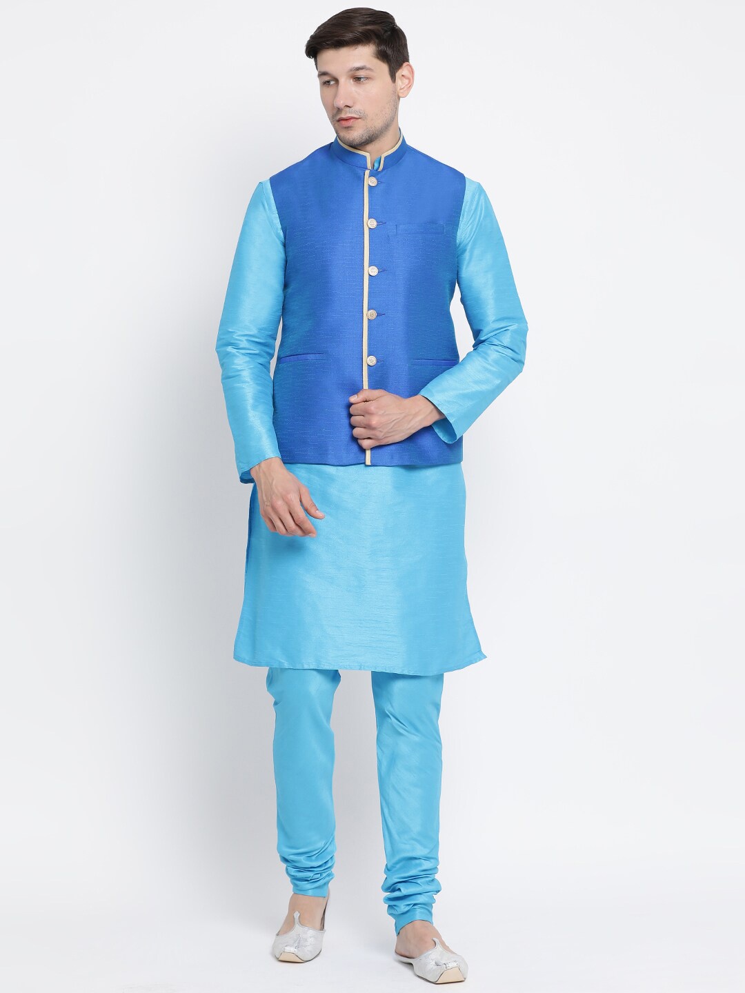 

VASTRAMAY Men Kurta with Pyjamas With Nehru Jacket, Blue