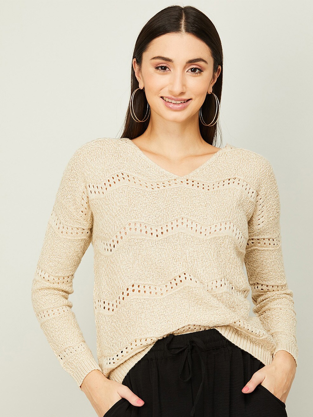 

CODE by Lifestyle Women Self Design Acrylic Pullover, Beige