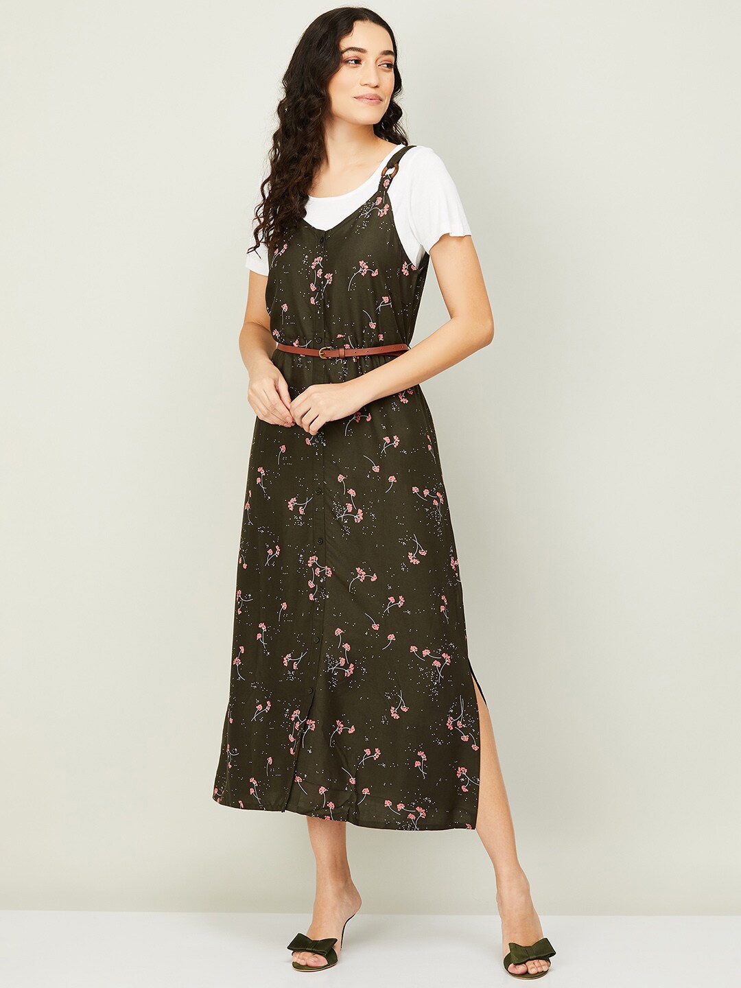 

CODE by Lifestyle Floral Printed Pinafore Midi Dress, Green