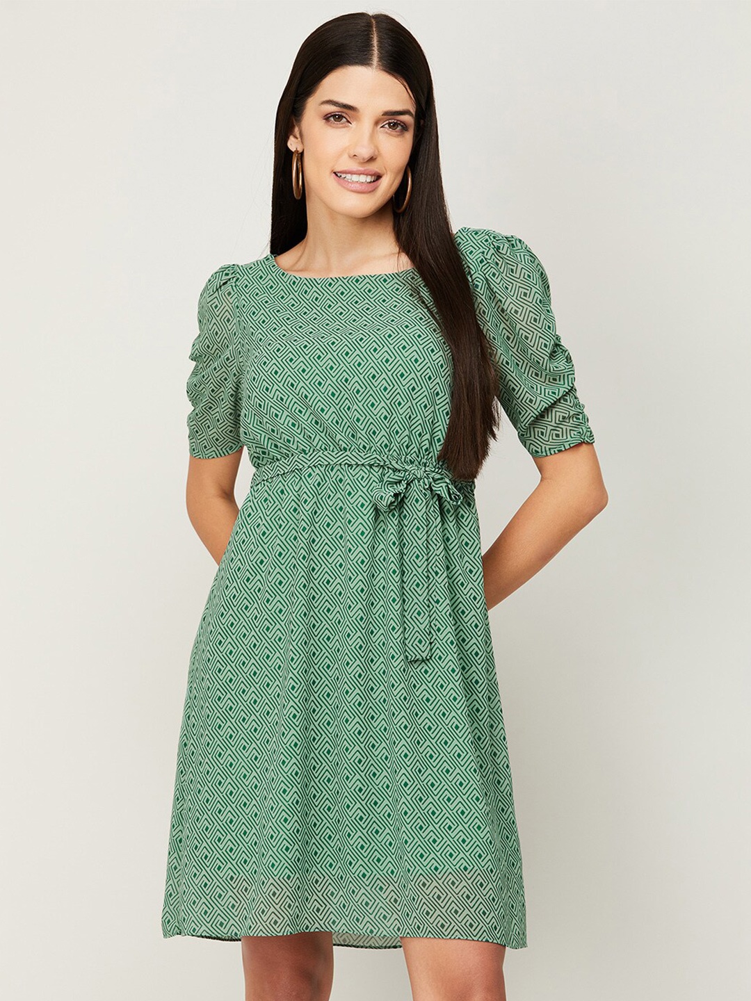 

CODE by Lifestyle Geometric Printed Fit & Flare Dress, Green