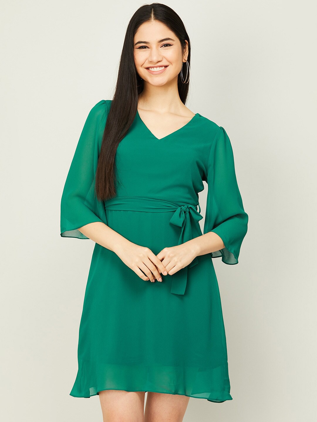 

CODE by Lifestyle Tie-Up Fit & Flare Dress, Green