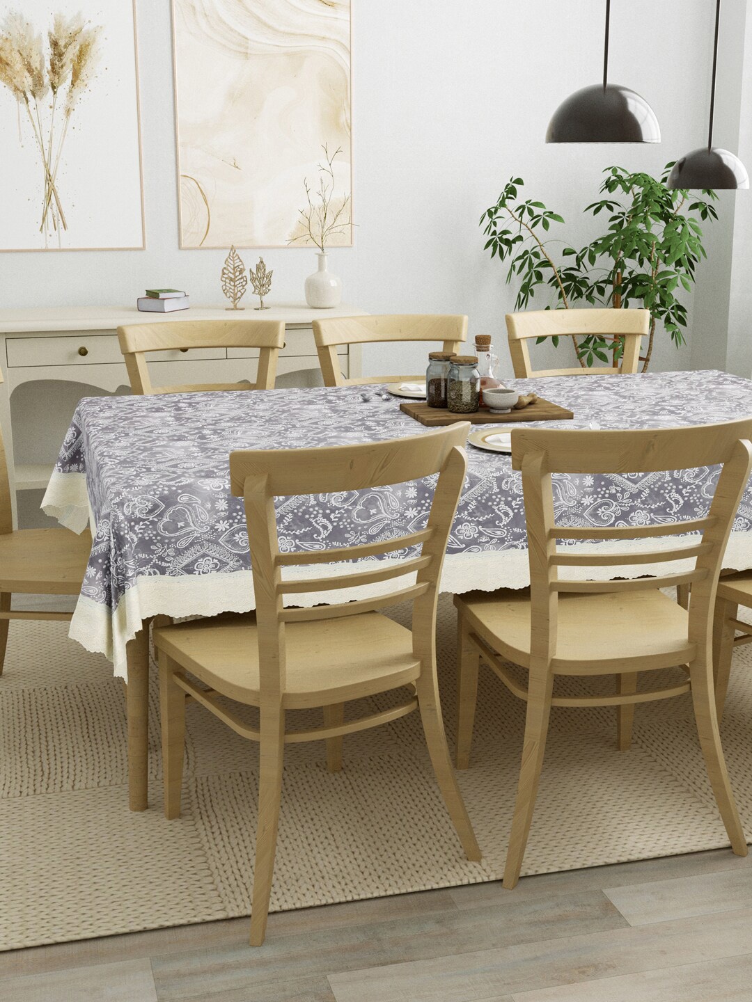 

Clasiko Grey & White Printed 8 Seater Dining Table Cover