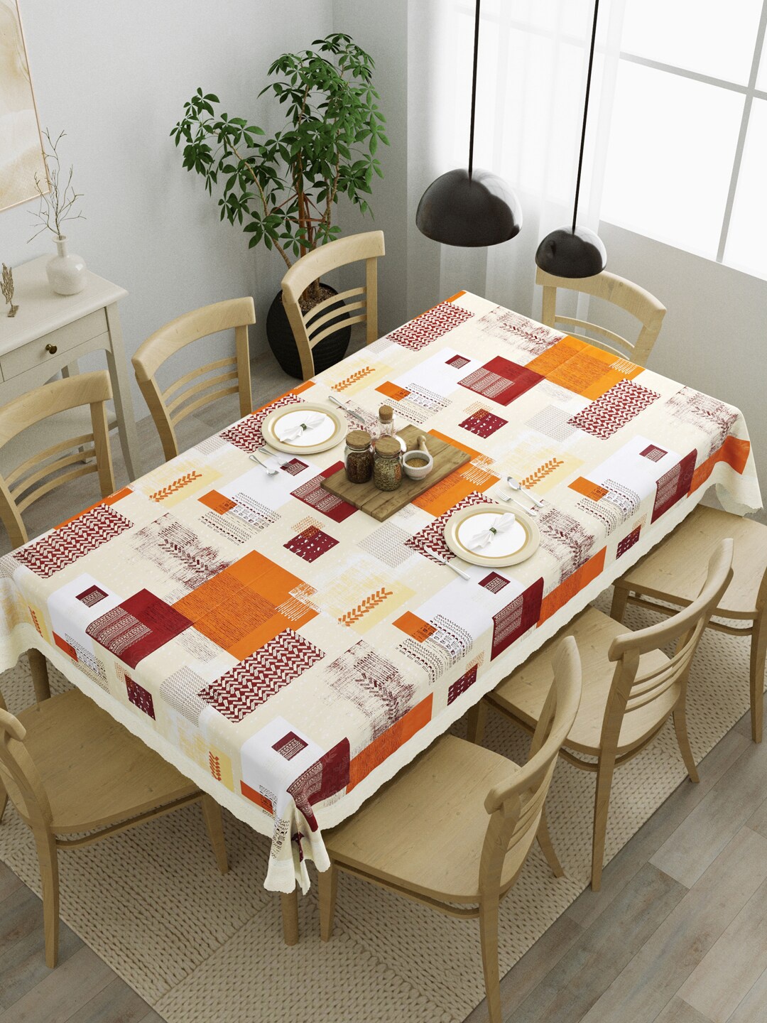 

Clasiko Orange & Maroon Printed 8 Seater Table Cover