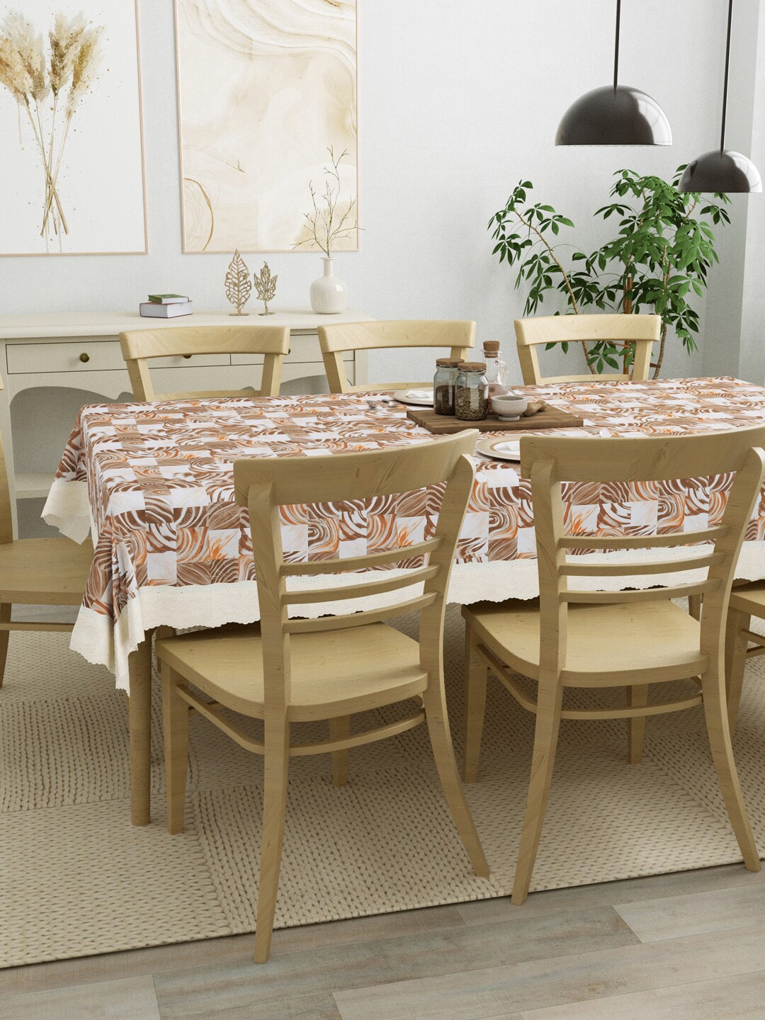 

Clasiko Brown Printed Dining Table Cover