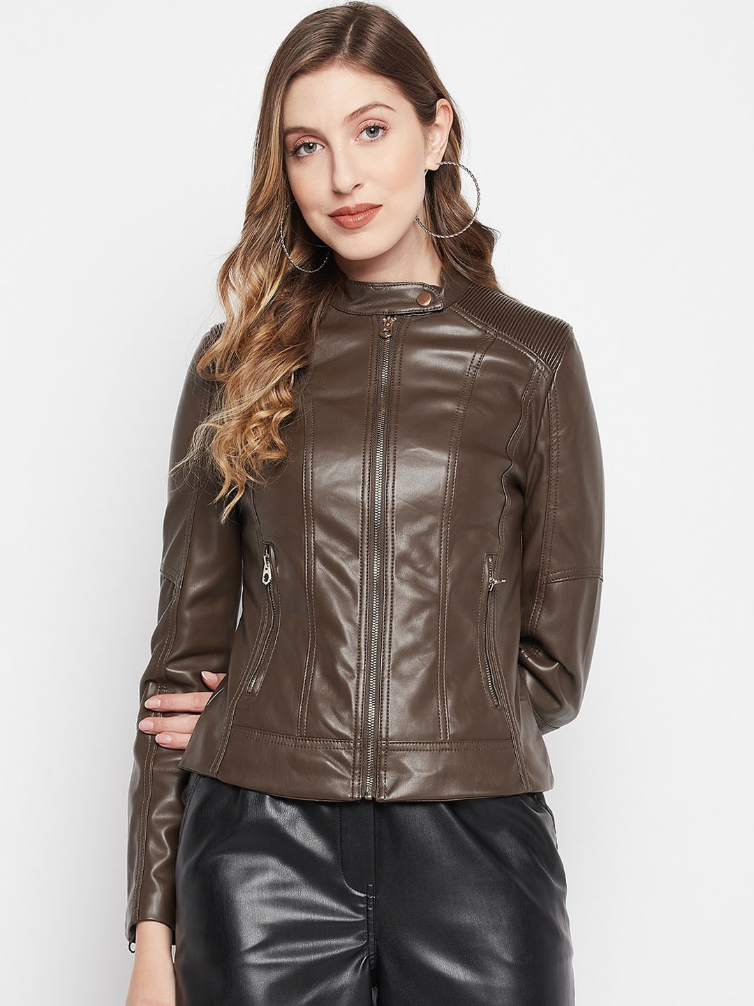 

Madame Women Coffee Biker Jacket, Coffee brown