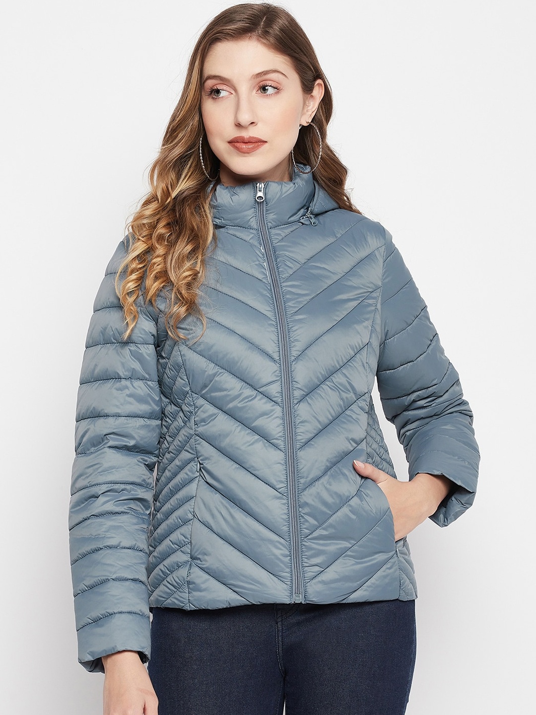 

Madame Women Mock Collar Puffer Jacket, Blue