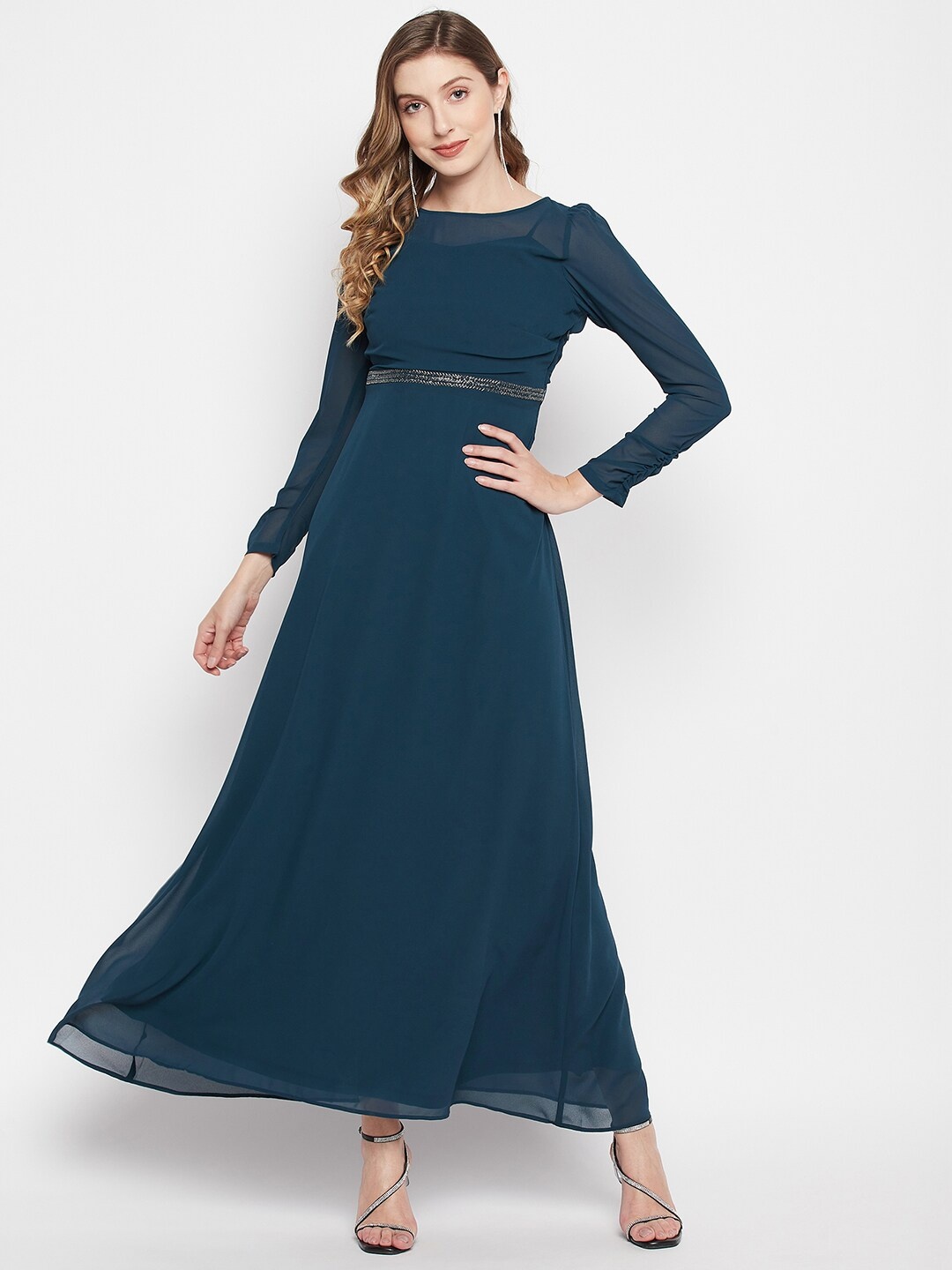 

Madame Round Neck Flared Maxi Dress, Teal