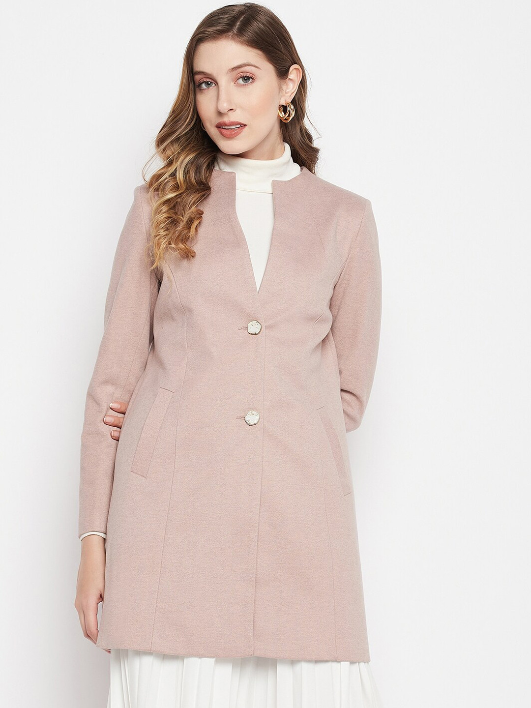 

Madame Women Single-Breasted Longline Overcoat, Pink