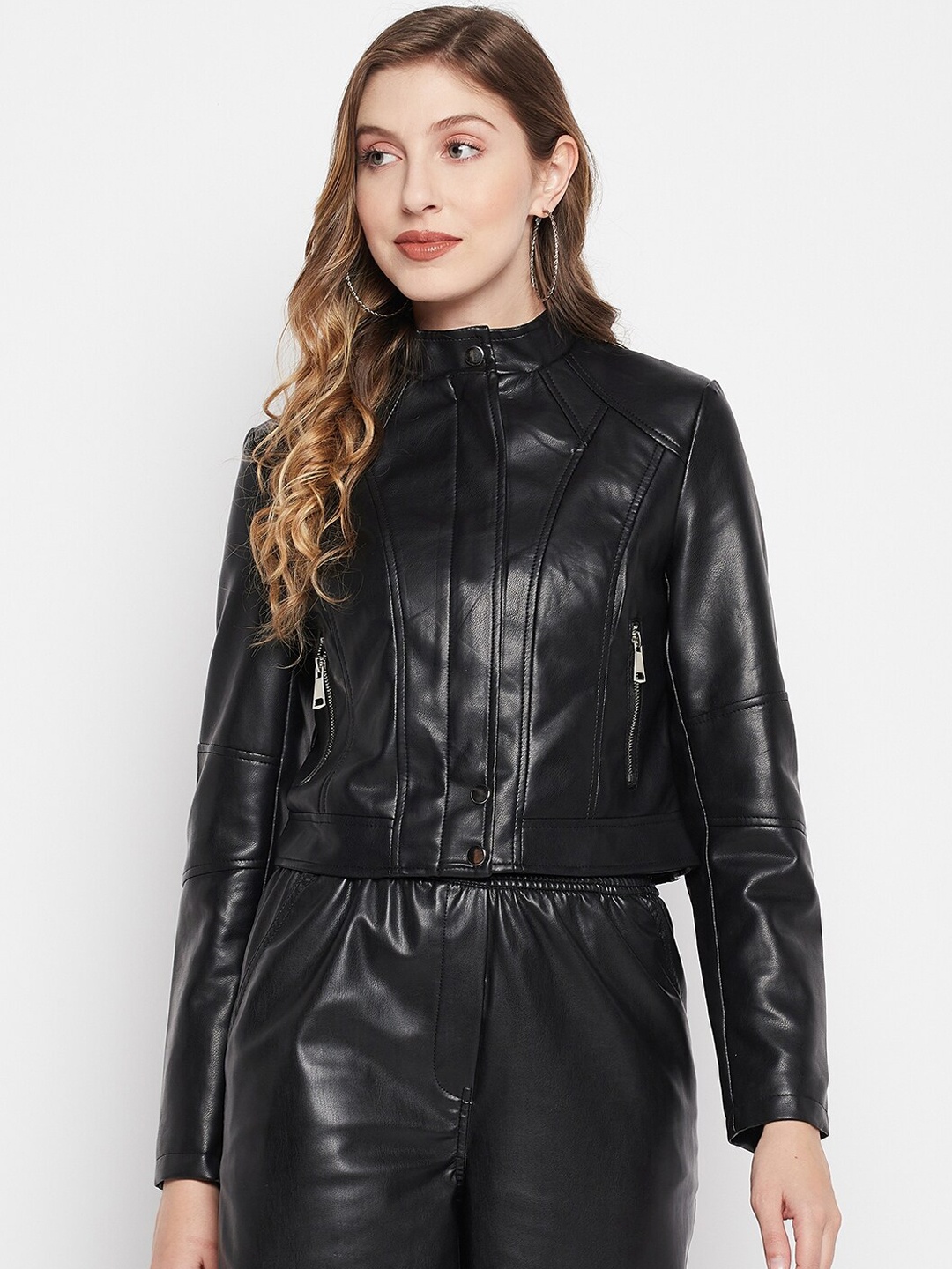 

Madame Women Black Crop Biker Jacket
