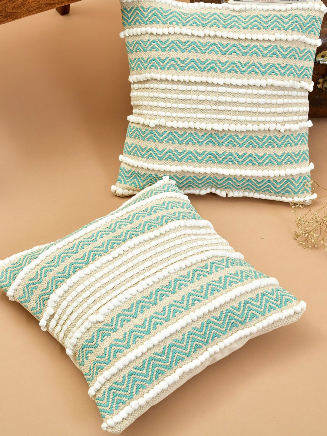 

HOMEMONDE Cotton Chunky Turquoise Blue 2 Pieces Cotton Chunky Square Cushion Covers