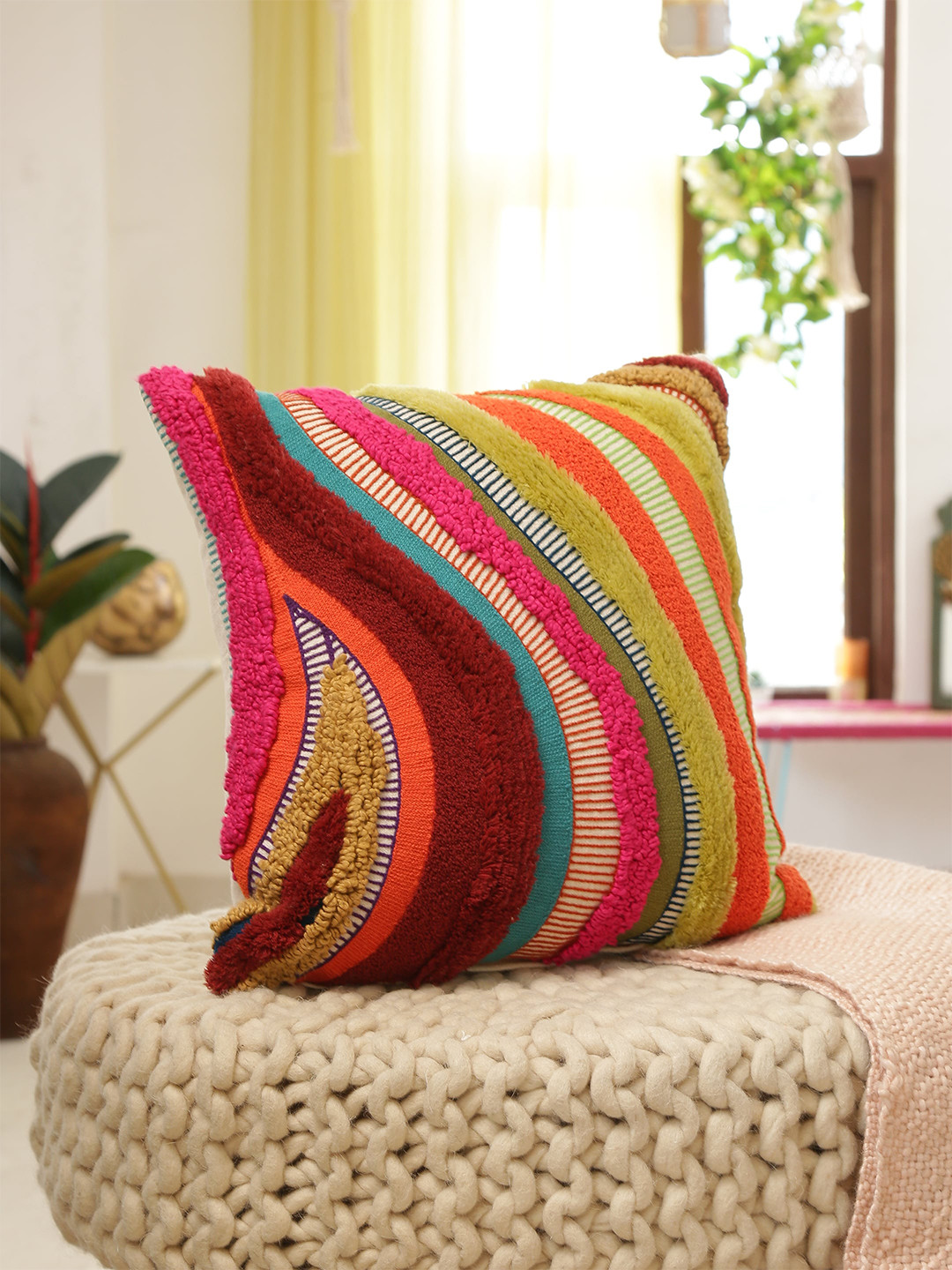 

Amoliconcepts Green & Red Embroidered Cotton Square Cushion Covers