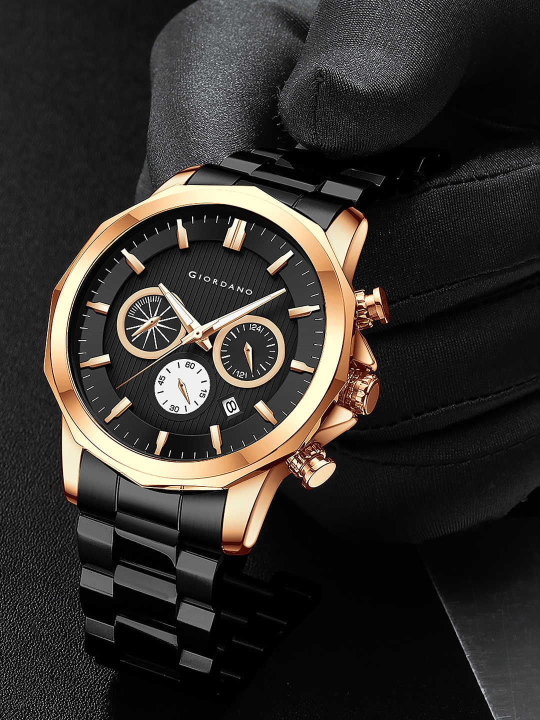 GIORDANO Men Black Dial & Bracelet Style Straps Analogue Watch GZ-50036-33