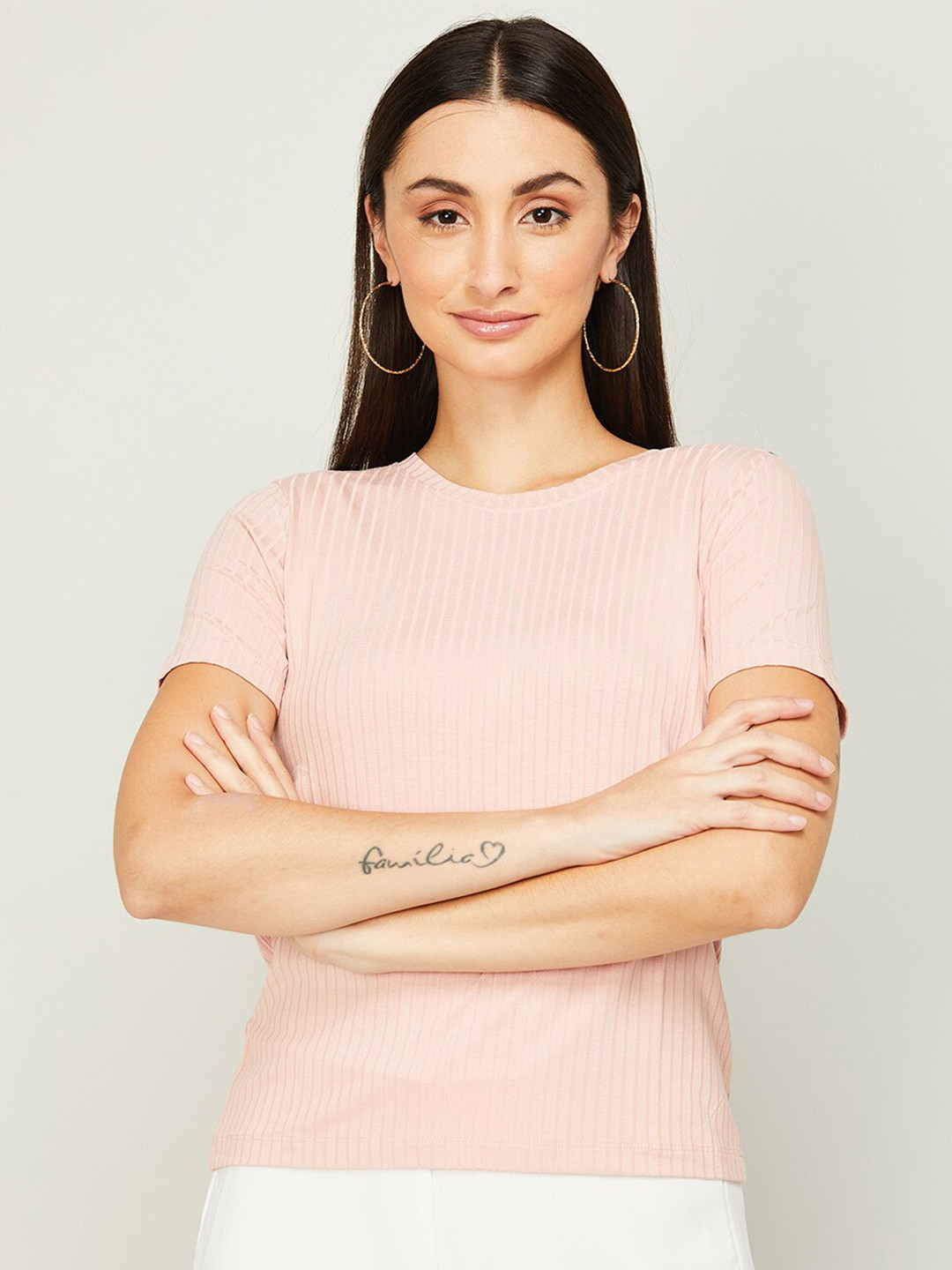 

CODE by Lifestyle Round Neck Striped Top, Peach