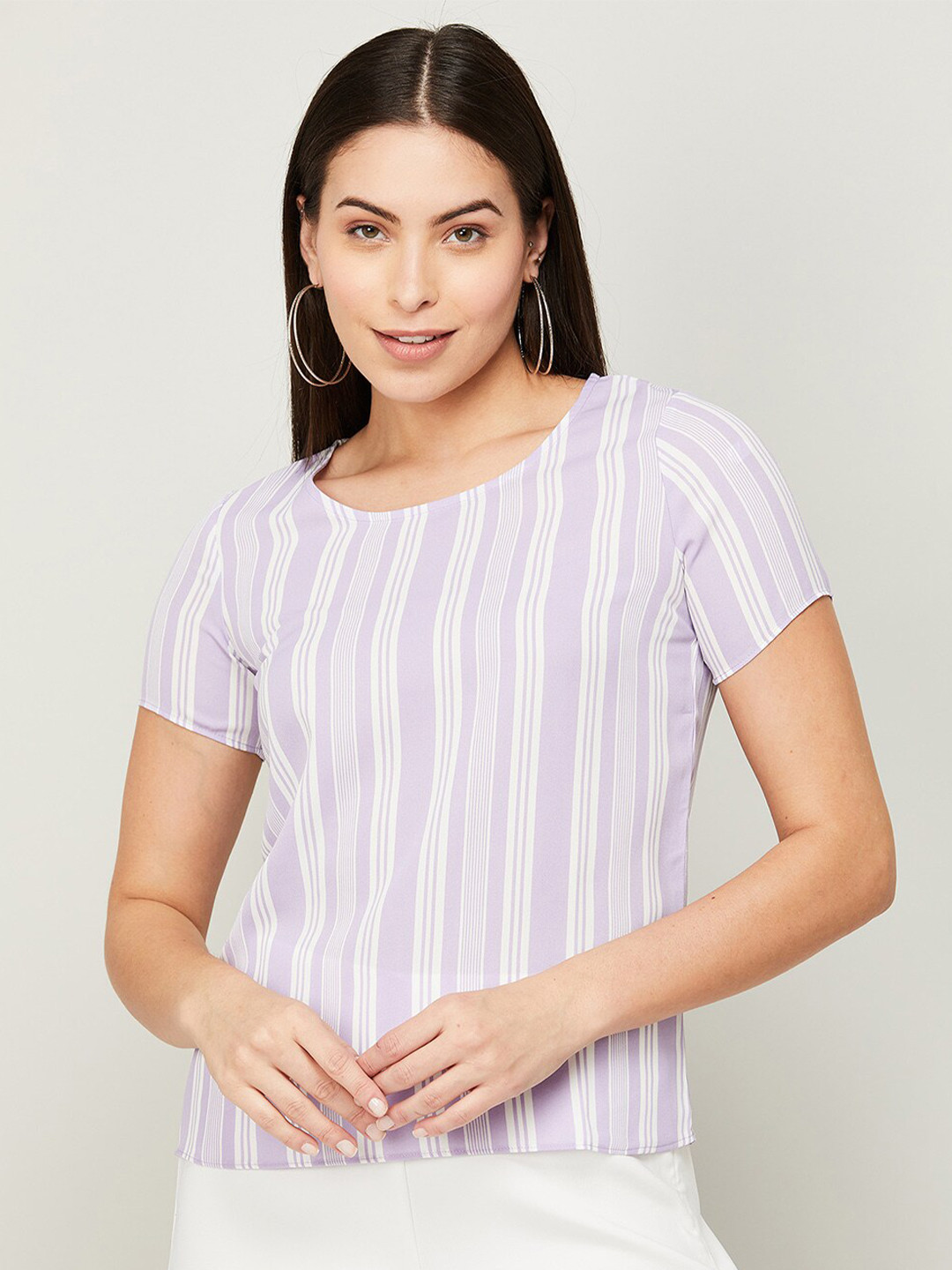 

CODE by Lifestyle Round Neck Striped Top, Purple