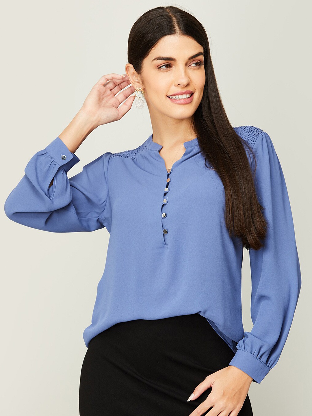 

CODE by Lifestyle Mandarin Collar Top, Blue