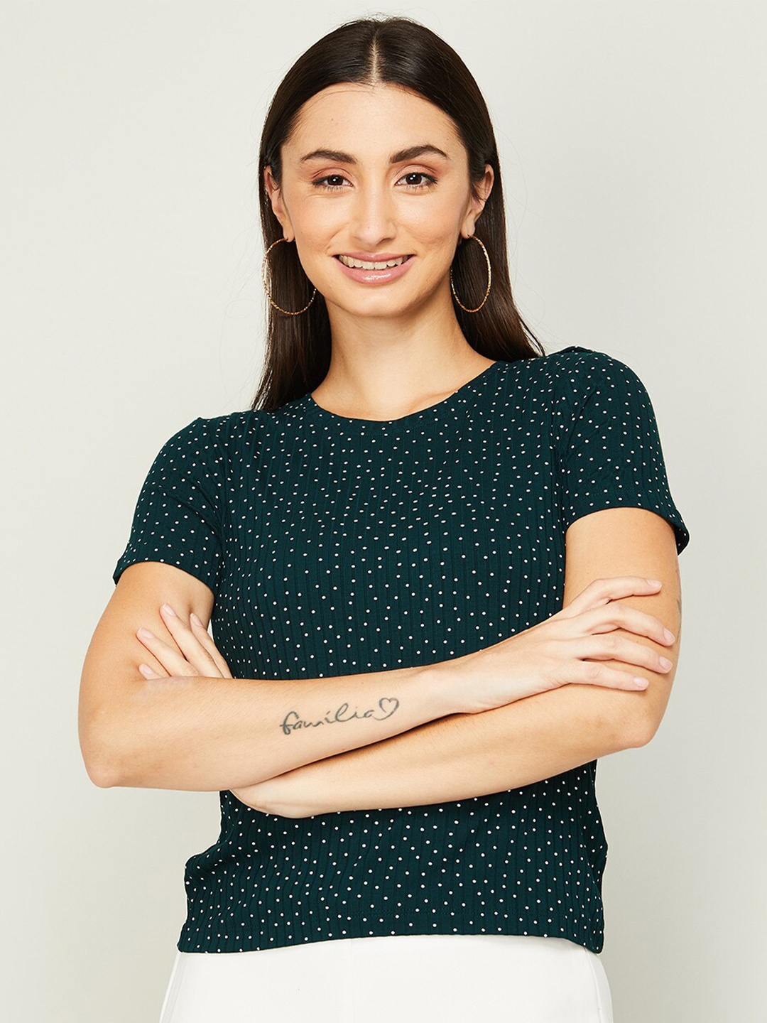

CODE by Lifestyle Polka Dots Print Top, Green