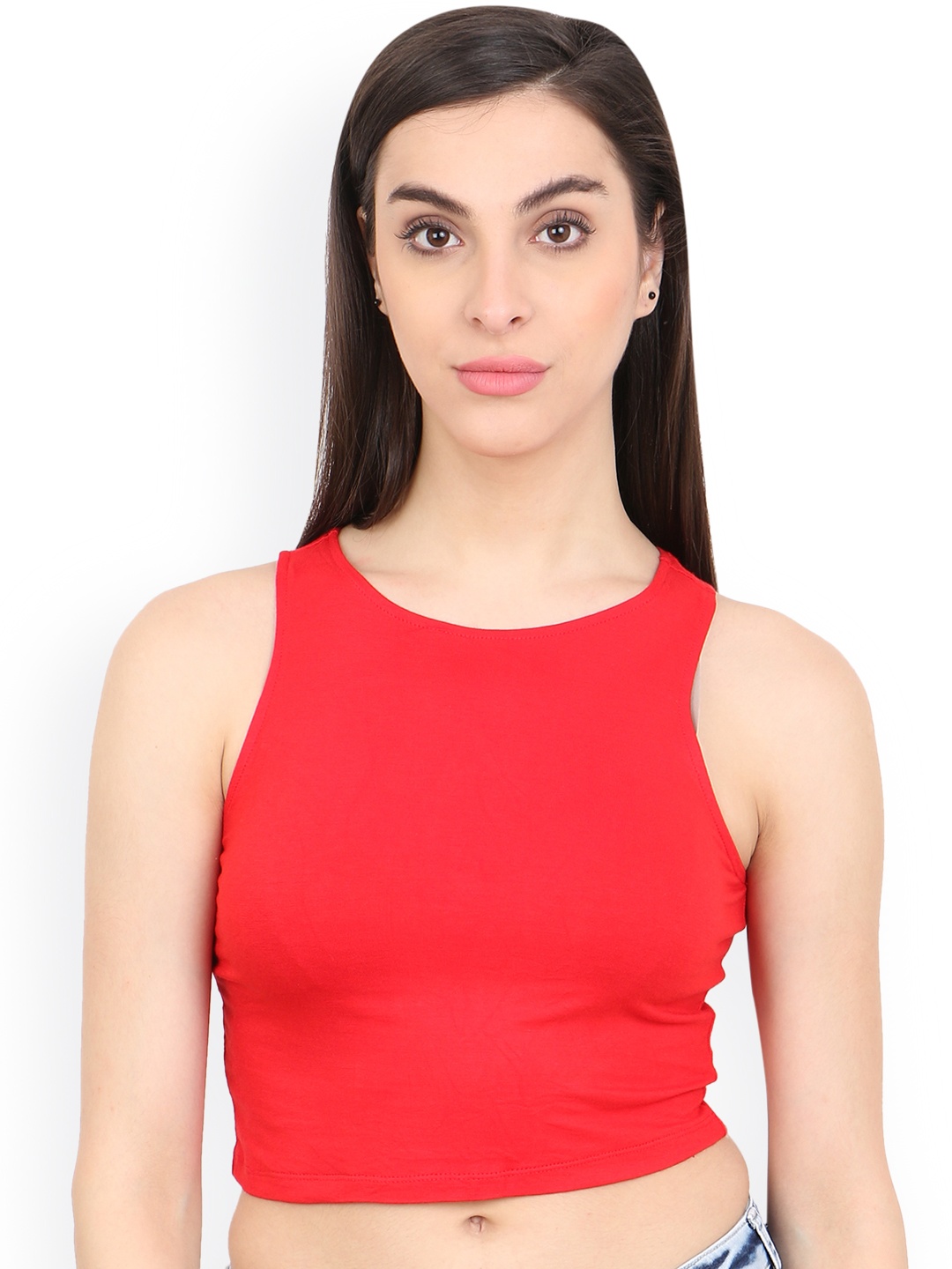 

Cation Women Red Solid Crop Top