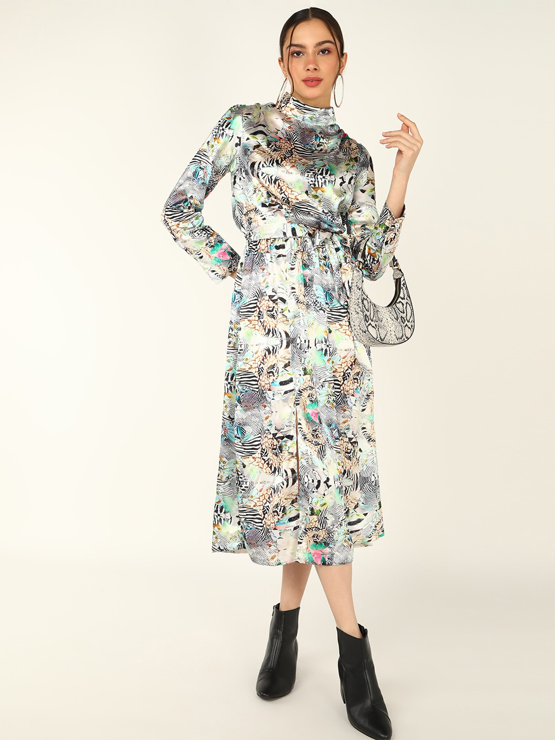 

DODO & MOA Satin A-Line Midi Dress, Silver