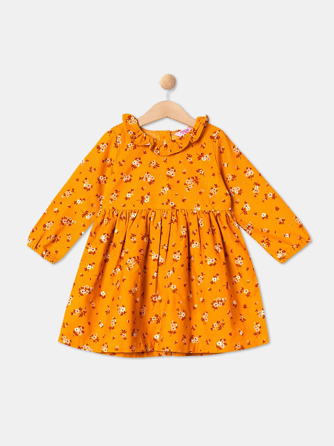 

R&B Floral Printed Round Neck Fit & Flare Cotton Dress, Yellow