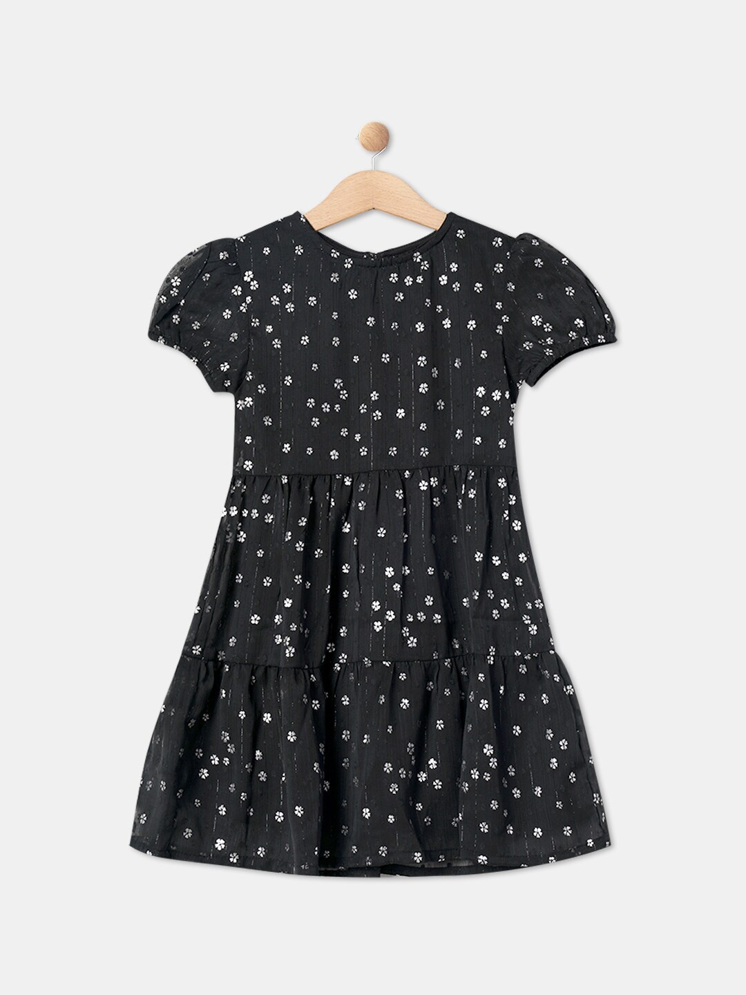

R&B Floral Printed Round Neck A-Line Dress, Black
