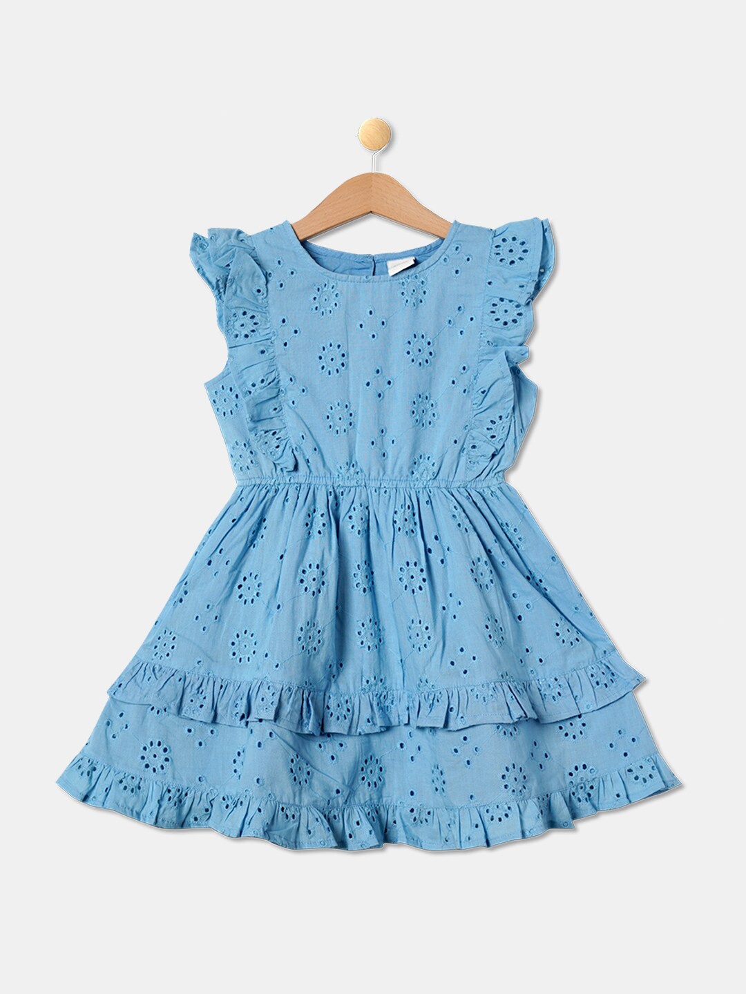 

R&B Round Neck Fit & Flare Cotton Dress, Blue